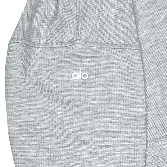 Alo Yoga Micro Waffle Pleasant Cropped Henley in Gray Size Small - Picture 8 of 8